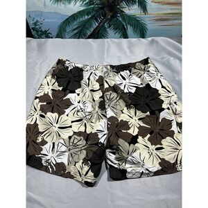 Solitude Mens XXL Swim Trunks Brown Floral Hibiscus Cargo Pocket Board Shorts